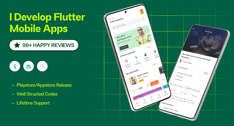 I will develop you an service based Flutter mobile app for Android and iOS